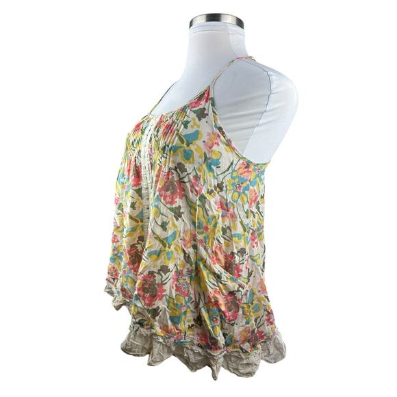 Free People Pintuck Ruffle Sheer Floral Sleeveless Swing Tunic Top Pockets Small - Picture 2 of 16
